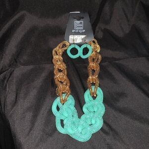 New Edge turquoise gold chain necklace earrings